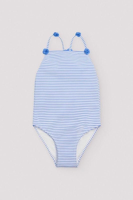 Bañador niña estampado rayas con flores en los tirantes Ysabel Mora