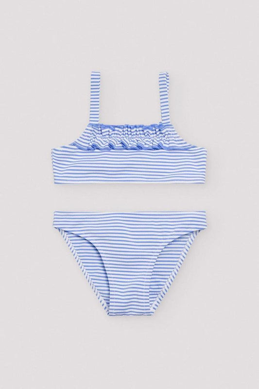 Bikini niña estampado rayas con flores en los tirantes Ysabel Mora