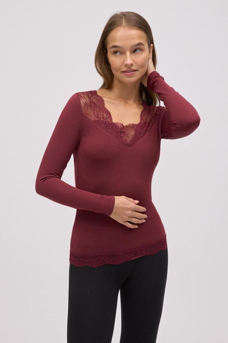 Camiseta térmica mujer manga larga cuello pico y encaje Ysabel Mora