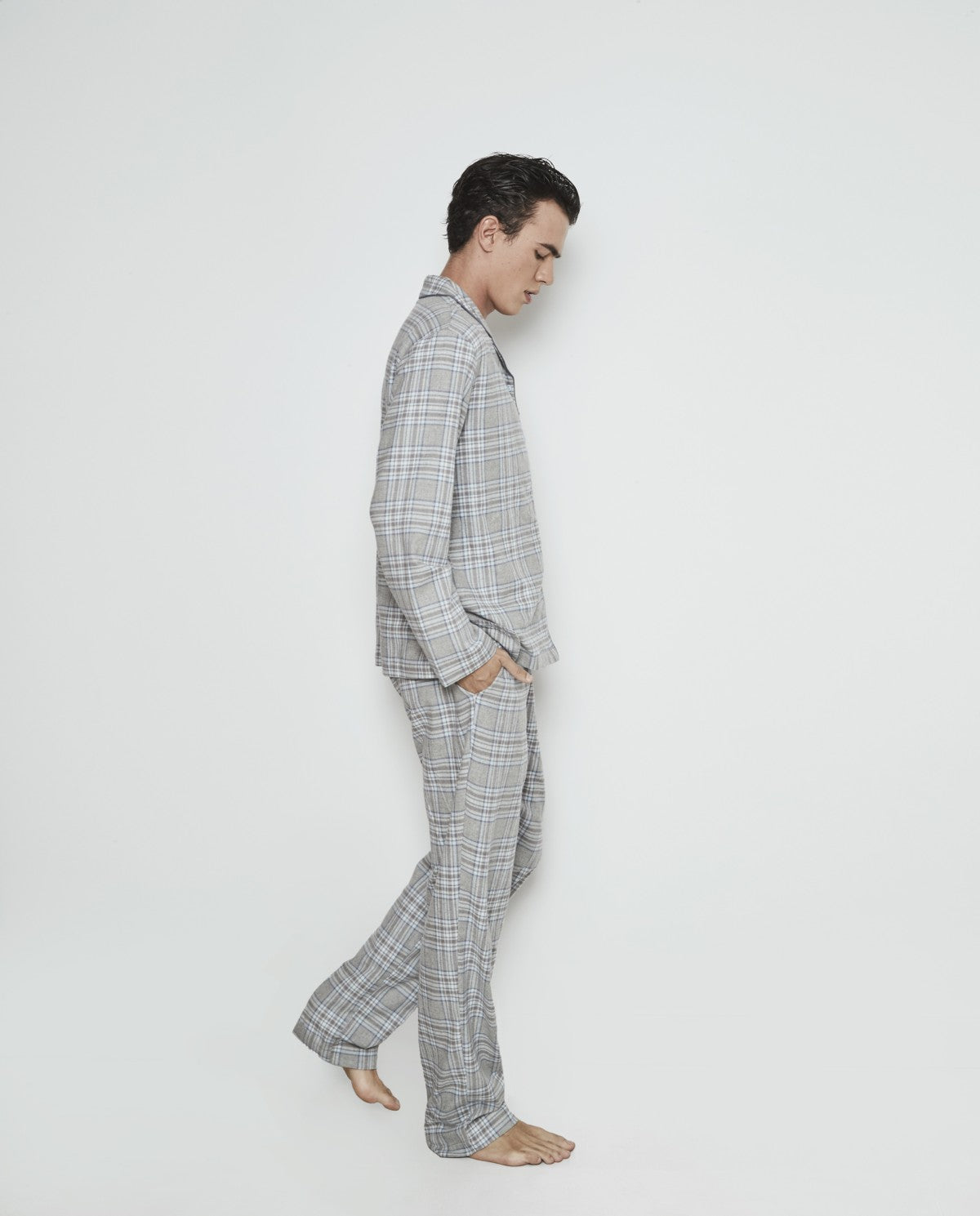 Pijama hombre abierto estampado cuadros franela 100% algodón Selmark