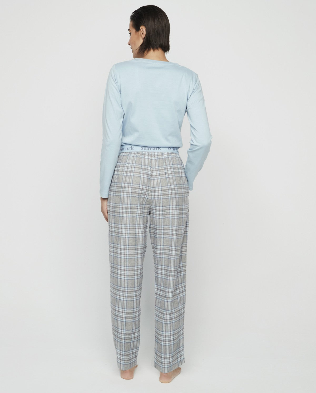 Pijama mujer con camiseta lisa y pantalón franela cuadros SELMARK