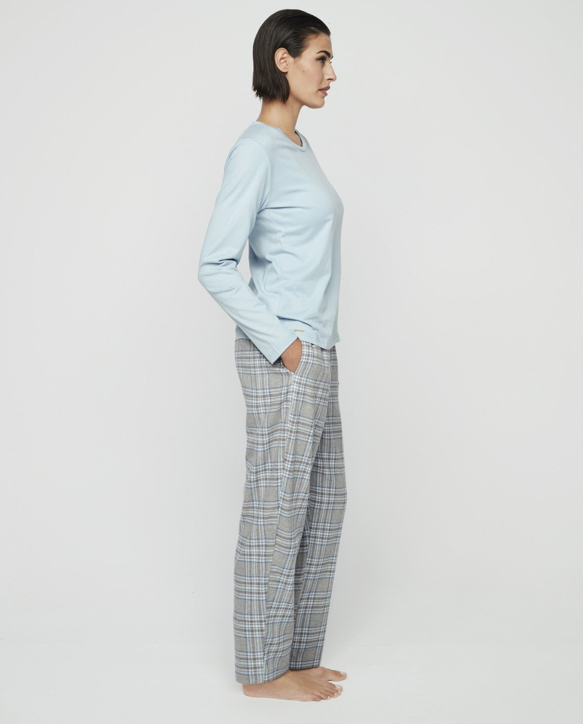 Pijama mujer con camiseta lisa y pantalón franela cuadros SELMARK