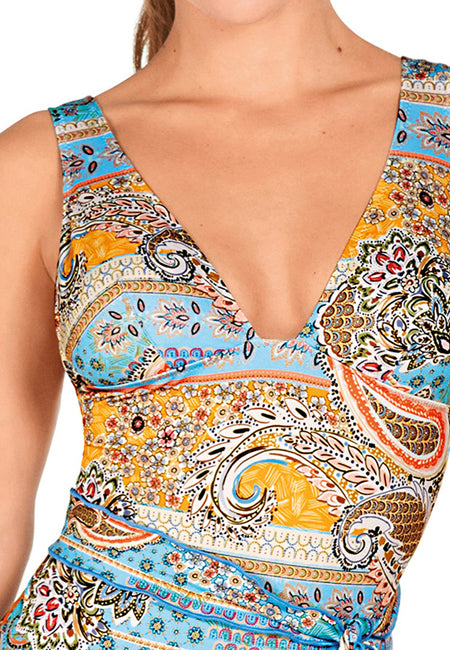 Bañador estampado cachemir con lazada en la cintura Dolores Cortés
