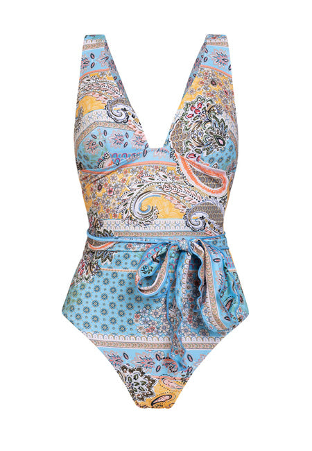 Bañador estampado cachemir con lazada en la cintura Dolores Cortés