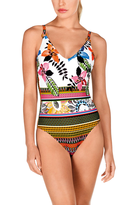 Bañador REDUCTOR sin aros estampado hojas Dolores Cortés