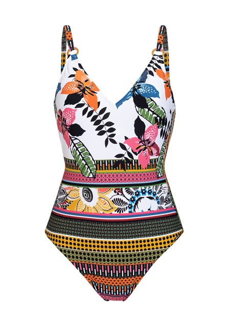 Bañador REDUCTOR sin aros estampado hojas Dolores Cortés