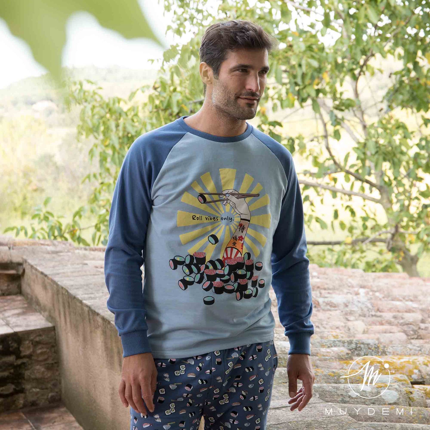 Pijama hombre algodón invierno "Roll vibes only" MUYDEMI
