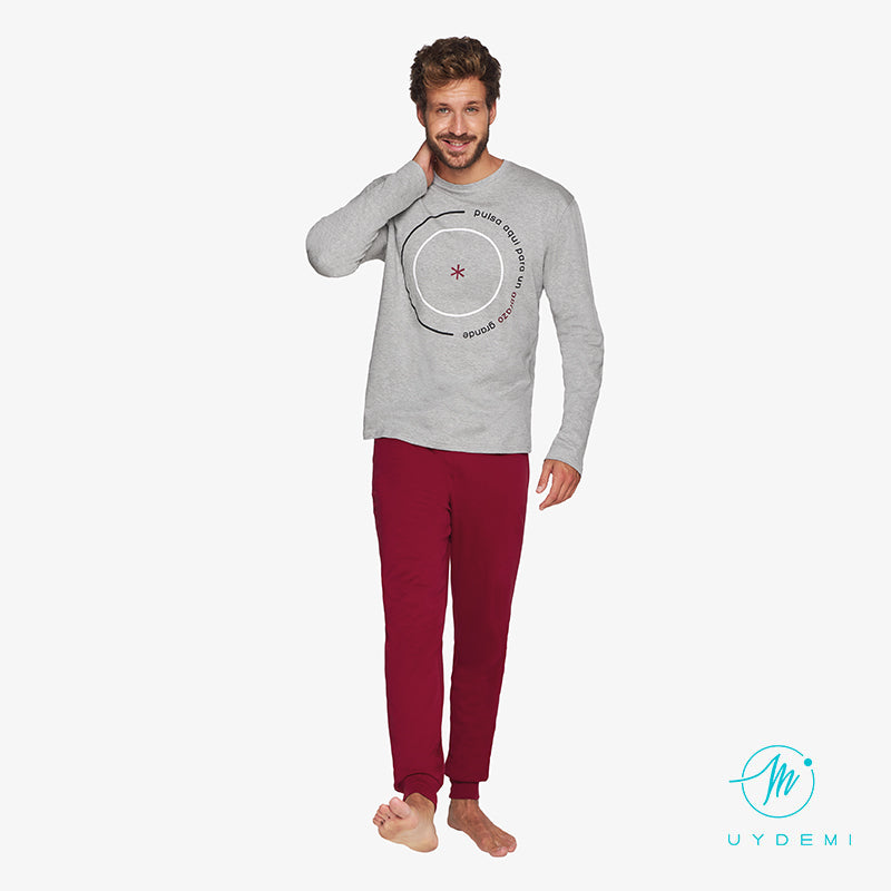 Pijama de hombre algodón de invierno con puño abrazame de muydemi