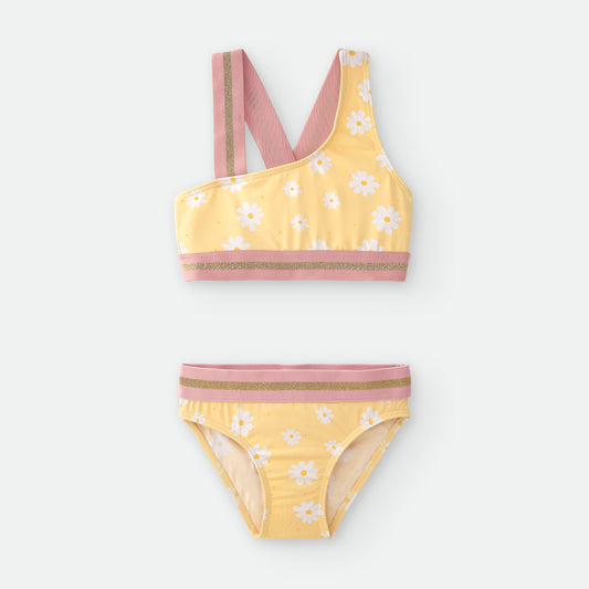 Bikini niña con TOP ASIMÉTRICO estampado "Margaritas" WATERLEMON