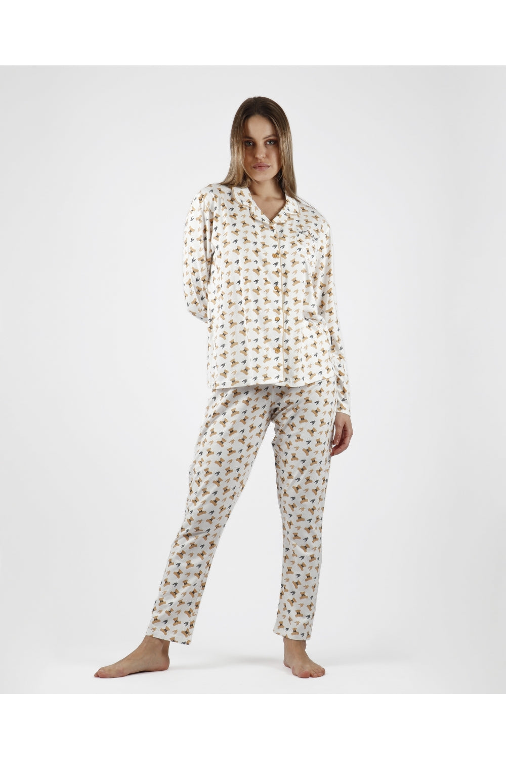 Pijama mujer manga larga algodón abierto "Cutte Teddy" ADMAS