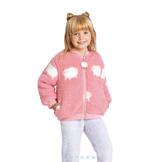 Bata corta de niña de borreguito con cremallera y estampado ovejitas MUYDEMI