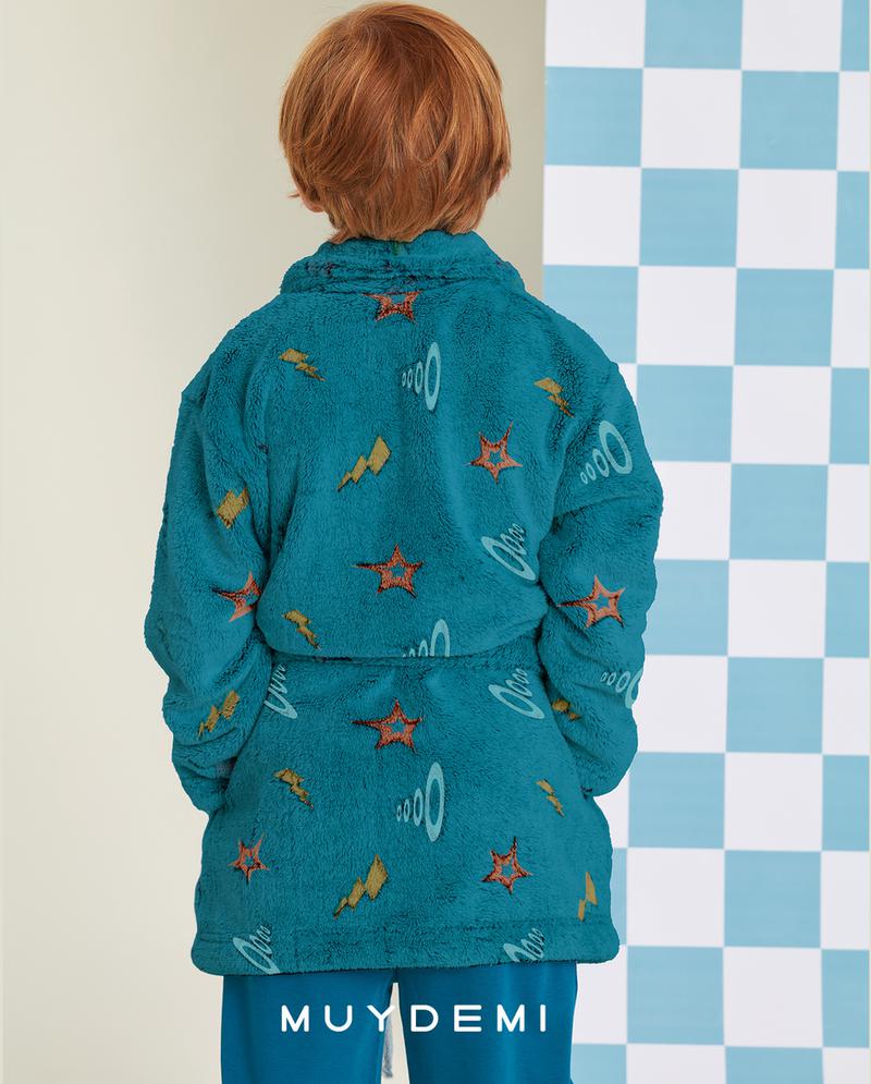 Bata de niño larga y cruzada en tejido de coralina MUYDEMI