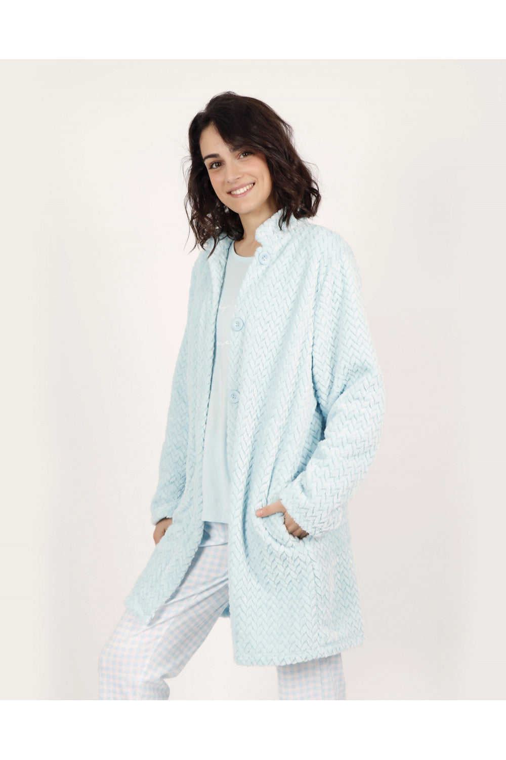 Bata de mujer corta con cremallera en coralina trenzada "Enjoy Vichy" Admas