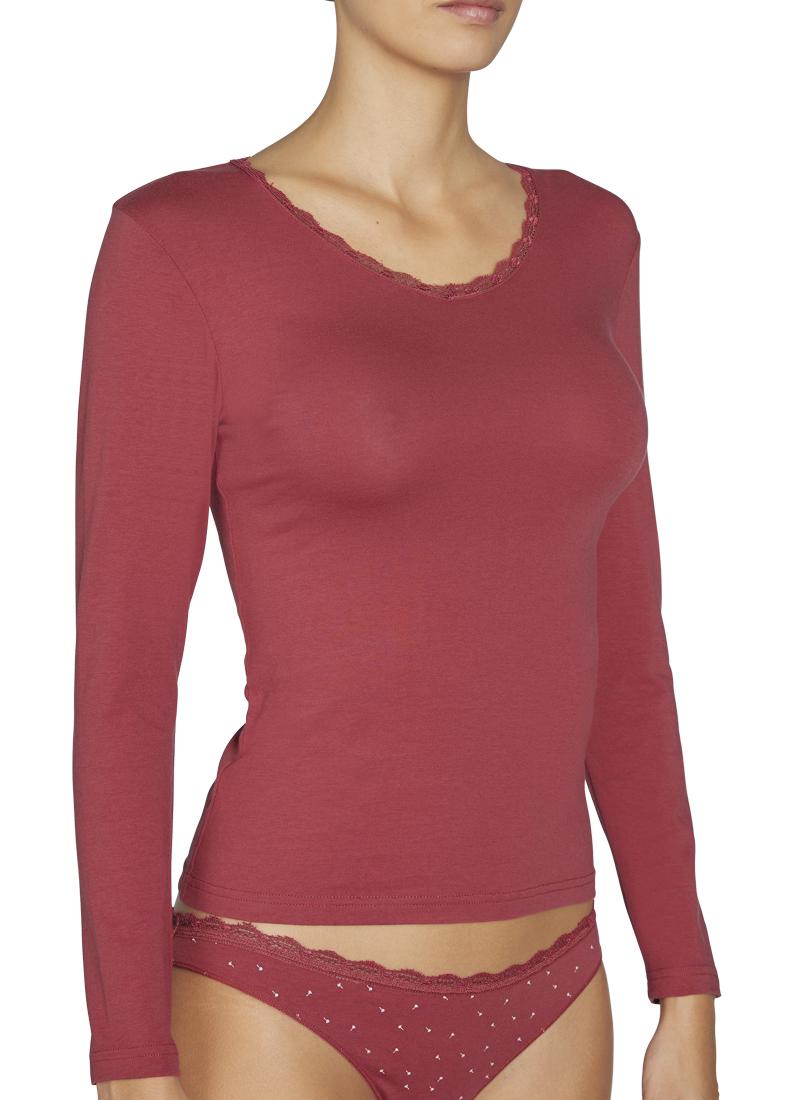 Camiseta mujer manga larga con blonda en el escote YSABEL MORA