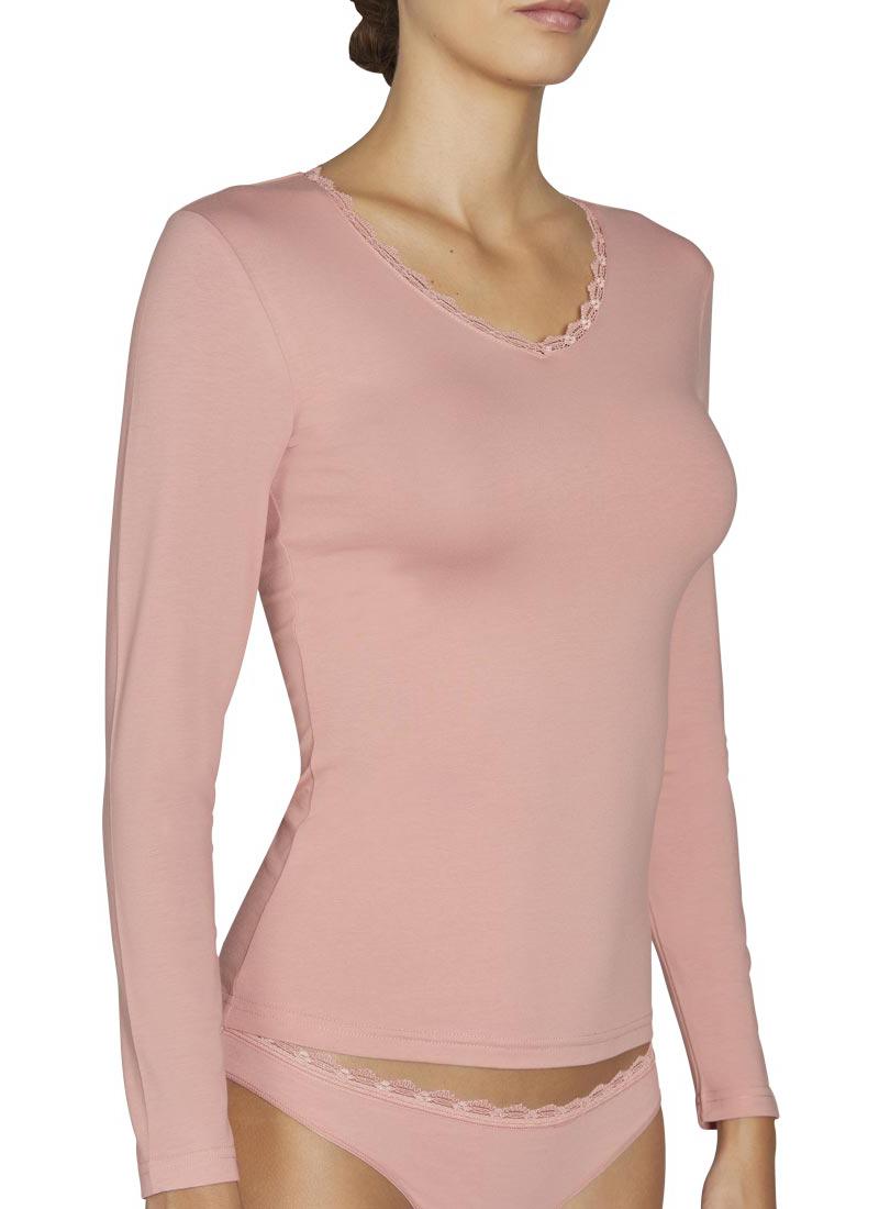 Camiseta mujer manga larga con blonda en el escote YSABEL MORA