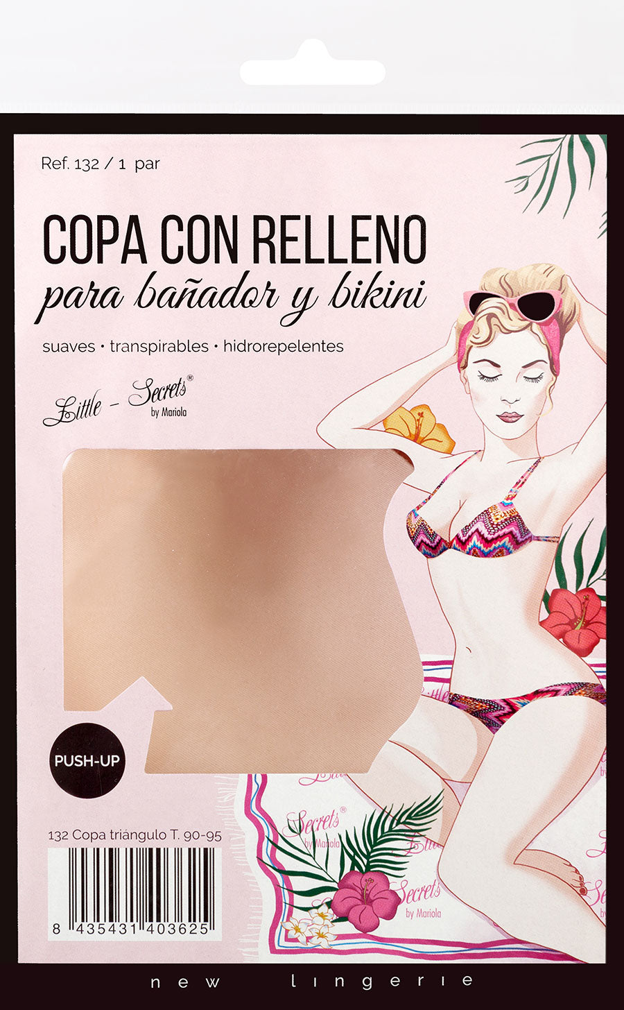 Copa con relleno para bikini TRIÁNGULO hidrófugo push up.