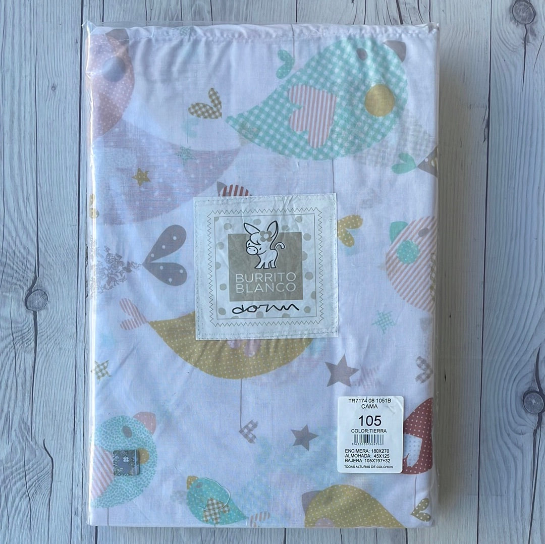 Juego sábanas tela estampado infantil 50% alg-50% pol. BURRITO BLANCO