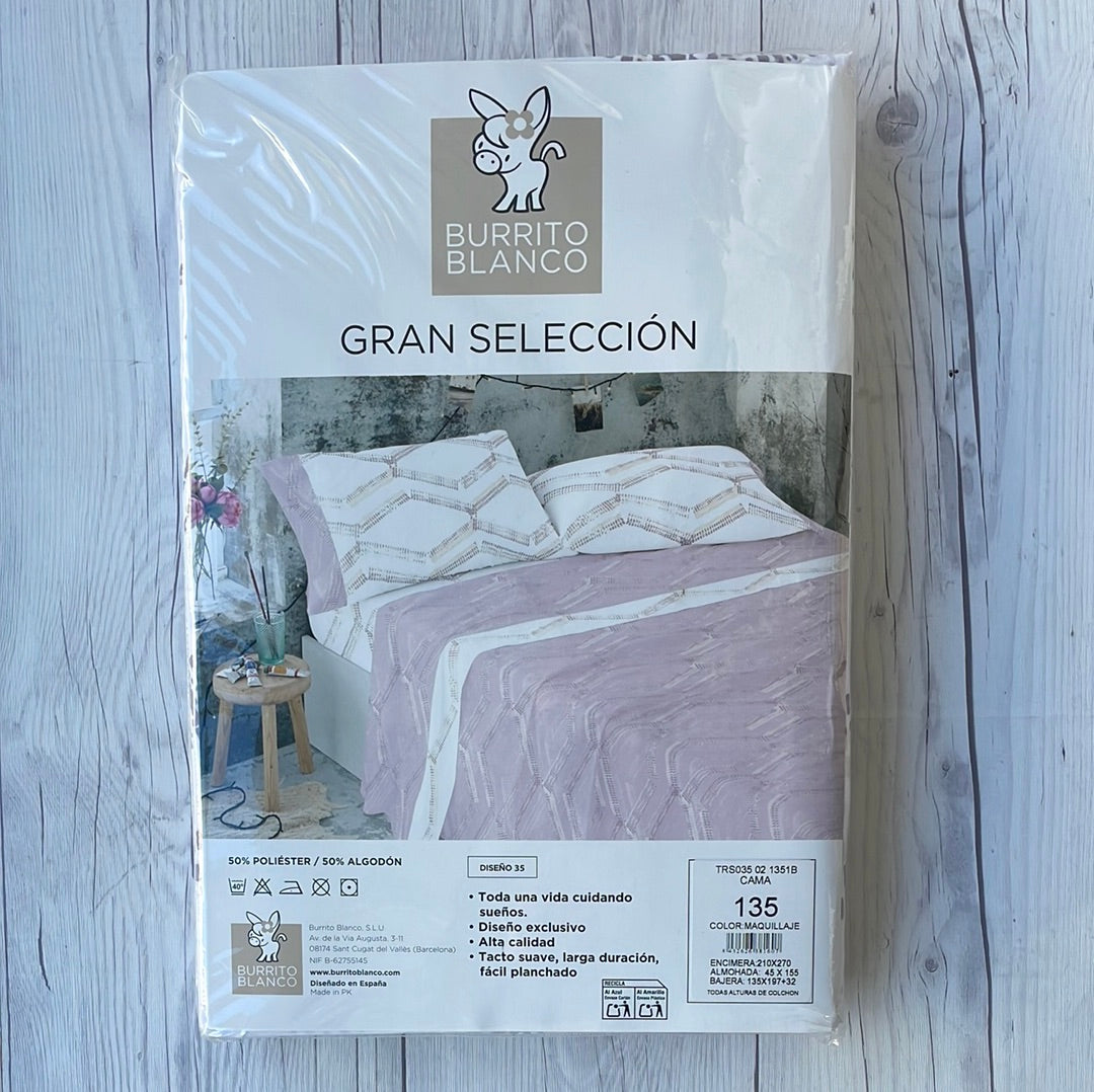 Juego sábanas tela 50% alg-50% pol. BURRITO BLANCO "Gran Selección"