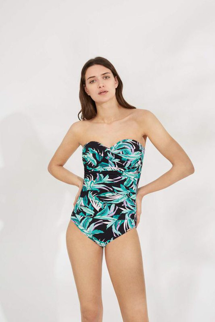 Bañador REDUCTOR con escote bandeau estampado tropical YSABEL MORA