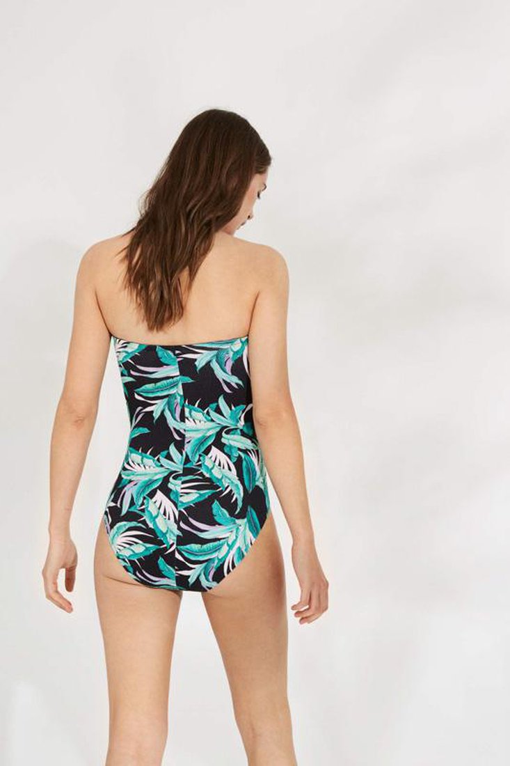 Bañador REDUCTOR con escote bandeau estampado tropical YSABEL MORA