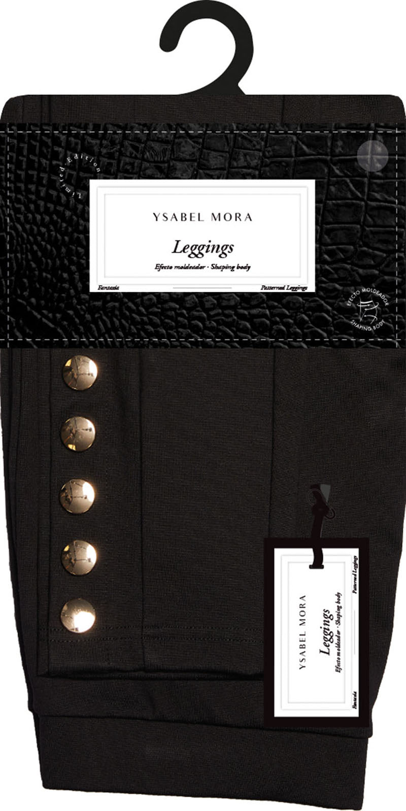 Leggings negros talle alto con botones dorados Ysabel Mora