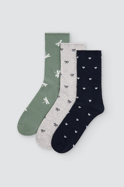 Pack 3 Calcetines algodón mujer SIN PUÑO estampado  YSABEL MORA