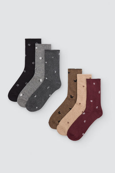 Pack 3 Calcetines algodón mujer SIN PUÑO estampado  YSABEL MORA
