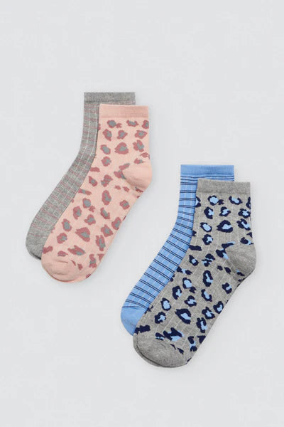 Pack 2 calcetines tobilleros estampado print animal-rayas YSABEL MORA