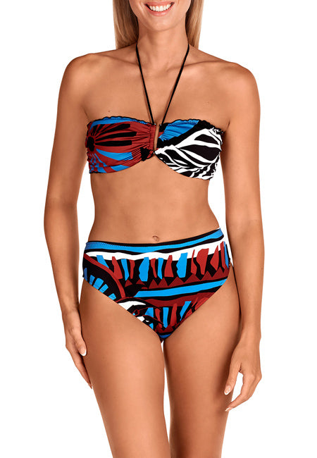 Bikini con aros y sin tirantes estampado tonos azules Dolores Cortés copa E