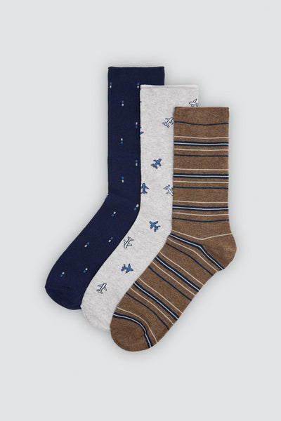 Pack 3 Calcetines hombre algodón estampado SIN PUÑO YSABEL MORA