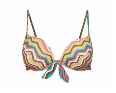 Bikini con aro y relleno PUSH UP y braga atada estampado geométrico Dolores Cortés