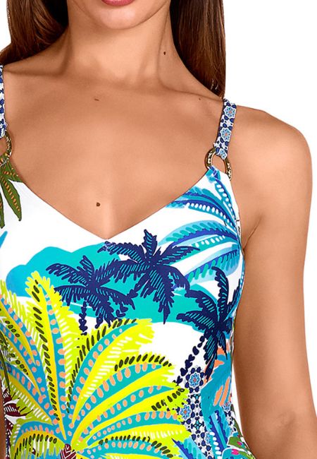 Bañador REDUCTOR sin aros estampado tropical Dolores Cortés