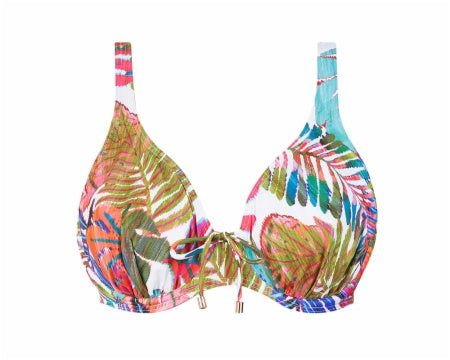 Bikini con aro y fino relleno braga alta estampado hojas Dolores Cortés copa D