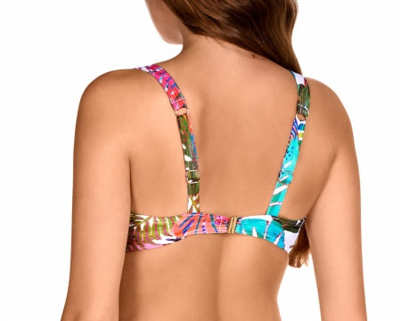 Bikini con aro y fino relleno braga alta estampado hojas Dolores Cortés copa D