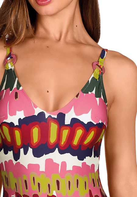 Bañador REDUCTOR sin aros estampado rosas y kaki Dolores Cortés