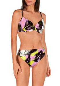 Bikini con aros y copa C estampado hojas Dolores Cortés