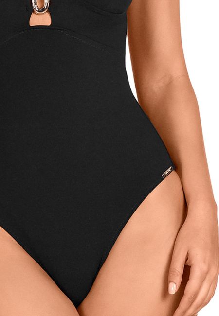 Bañador REDUCTOR sin aros negro con hebilla dorada en el escote Dolores Cortés
