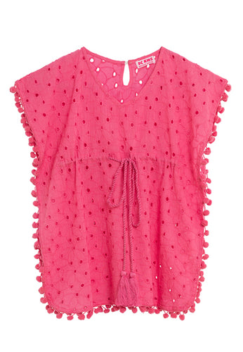 Vestido KAFTÁN niña algodón calado fucsia Dolores Cortés Kids