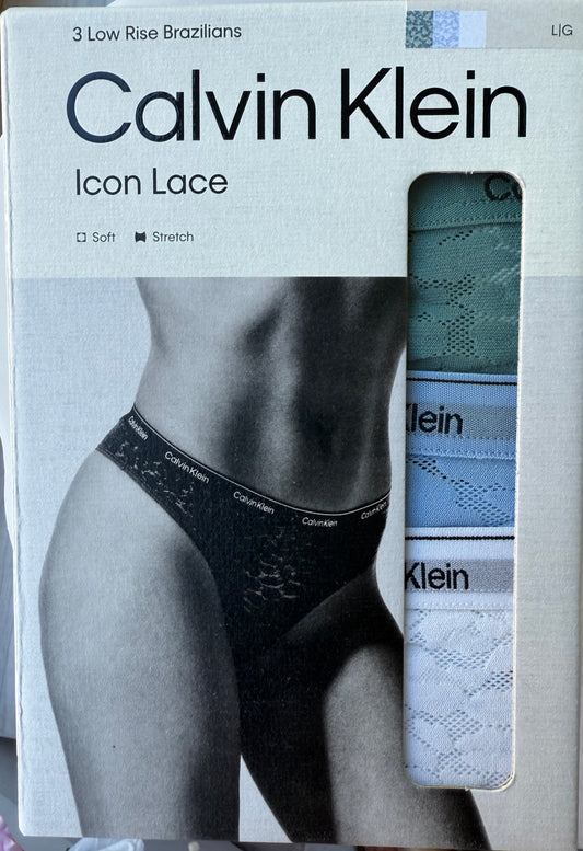 Pack 3 bragas brasileñas encaje elástico colección Icon Lace CALVIN KLEIN