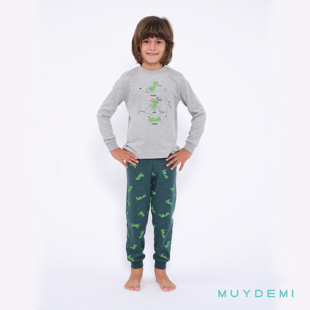 Pijama de algodón invierno niño estampado dinosaurios MUYDEMI