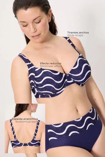 Top bikini reductor con aros COMBINABLE estampado marinero YSABEL MORA copa F