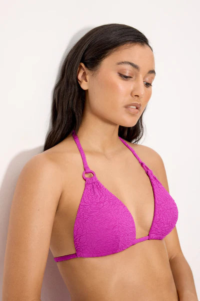 Top bikini triángulo Push Up COMBINABLE lila tejido textura YSABEL MORA copa B