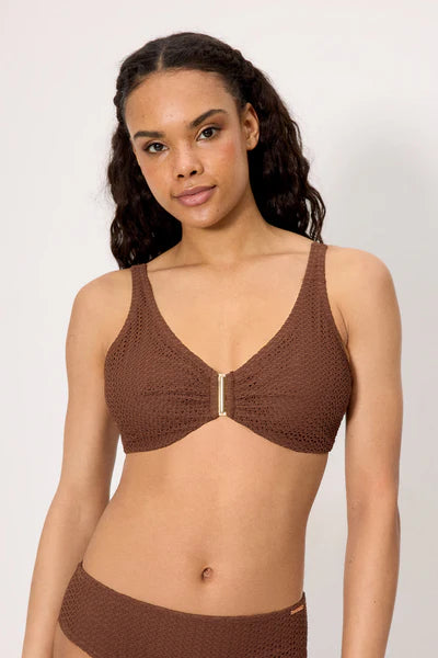 Top bikini con aro reductor COMBINABLE tejido calado marrón YSABEL MORA  copa C