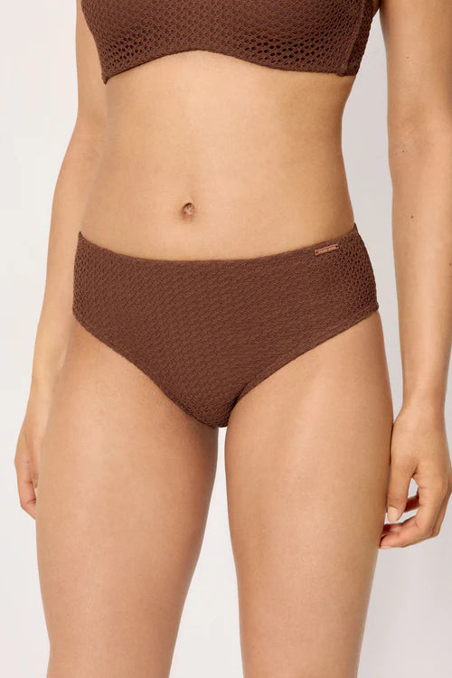 Braga bikini REDUCTORA talle medio COMBINABLE marrón tejido calado YSABEL MORA