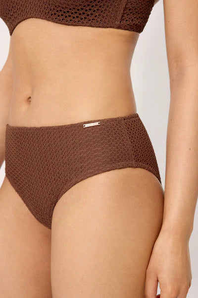 Braga bikini REDUCTORA talle medio COMBINABLE marrón tejido calado YSABEL MORA