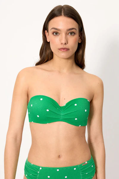 Top bikini bandeau con aro y foam COMBINABLE estampado lunares YSABEL MORA  copa B