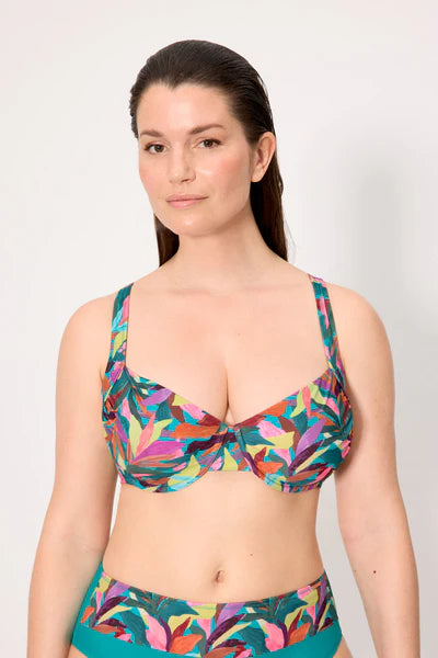Top bikini reductor con aros estampado hojas COMBINABLE YSABEL MORA copa E