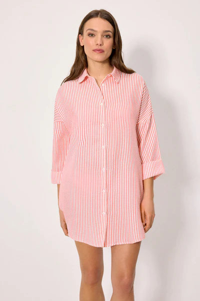 Camisa larga bambula rayas rosa YSABEL MORA