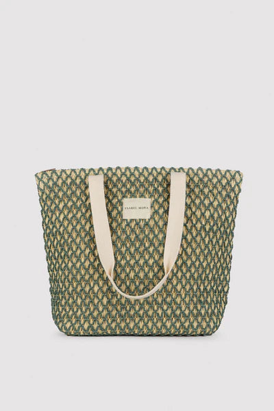 Bolso rafia beige con red verde YSABEL MORA