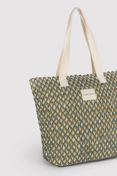 Bolso rafia beige con red verde YSABEL MORA